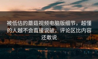 被低估的蘑菇视频电脑版细节，越懂的人越不会直接说破，评论区比内容还敢说