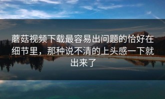 蘑菇视频下载最容易出问题的恰好在细节里，那种说不清的上头感一下就出来了