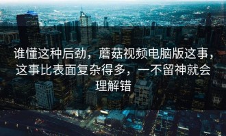 谁懂这种后劲，蘑菇视频电脑版这事，这事比表面复杂得多，一不留神就会理解错