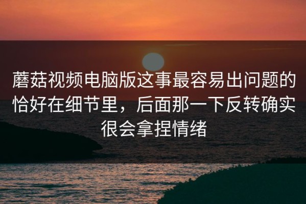 蘑菇视频电脑版这事最容易出问题的恰好在细节里，后面那一下反转确实很会拿捏情绪