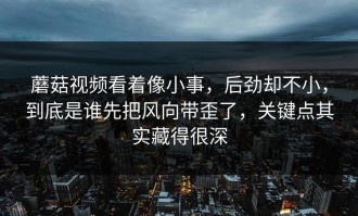 蘑菇视频看着像小事，后劲却不小，到底是谁先把风向带歪了，关键点其实藏得很深