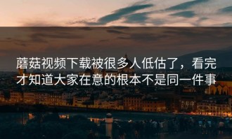 蘑菇视频下载被很多人低估了，看完才知道大家在意的根本不是同一件事