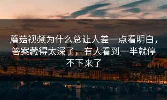 蘑菇视频为什么总让人差一点看明白，答案藏得太深了，有人看到一半就停不下来了