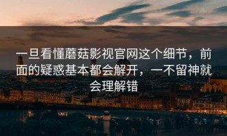一旦看懂蘑菇影视官网这个细节，前面的疑惑基本都会解开，一不留神就会理解错