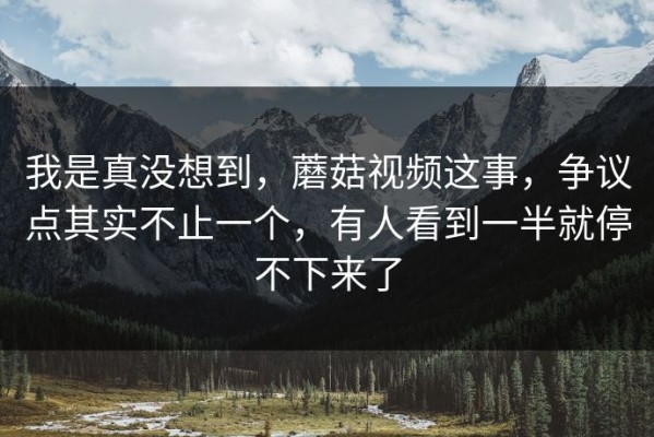 我是真没想到，蘑菇视频这事，争议点其实不止一个，有人看到一半就停不下来了