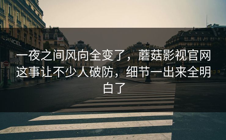 一夜之间风向全变了，蘑菇影视官网这事让不少人破防，细节一出来全明白了