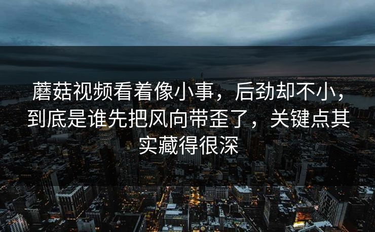 蘑菇视频看着像小事，后劲却不小，到底是谁先把风向带歪了，关键点其实藏得很深