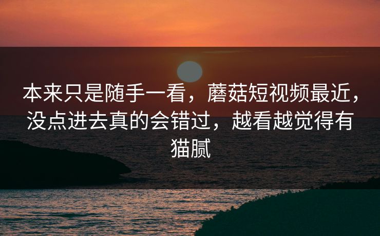 本来只是随手一看，蘑菇短视频最近，没点进去真的会错过，越看越觉得有猫腻