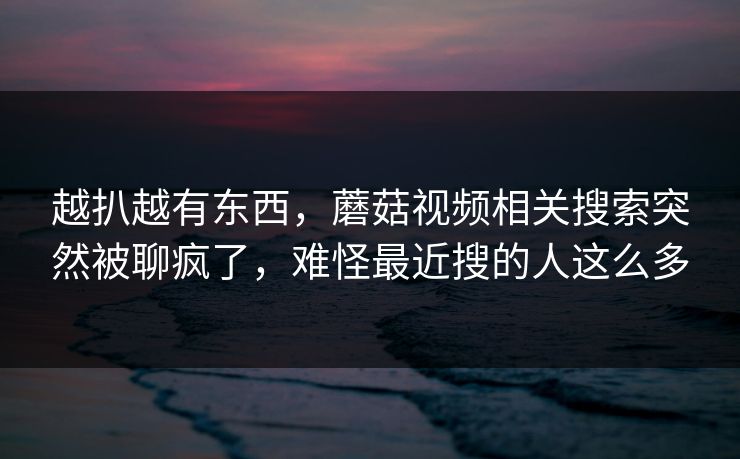 越扒越有东西，蘑菇视频相关搜索突然被聊疯了，难怪最近搜的人这么多