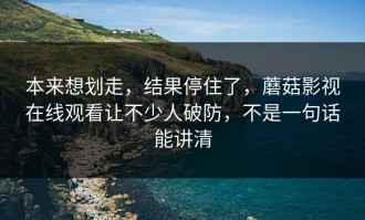 本来想划走，结果停住了，蘑菇影视在线观看让不少人破防，不是一句话能讲清