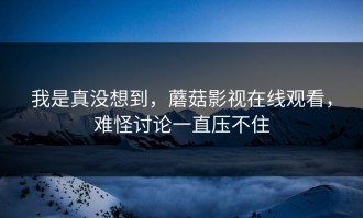 我是真没想到，蘑菇影视在线观看，难怪讨论一直压不住