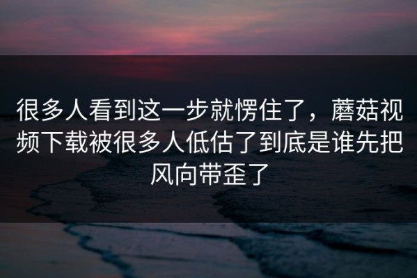 很多人看到这一步就愣住了，蘑菇视频下载被很多人低估了到底是谁先把风向带歪了