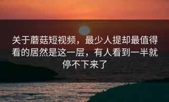 关于蘑菇短视频，最少人提却最值得看的居然是这一层，有人看到一半就停不下来了