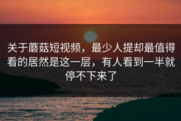 关于蘑菇短视频，最少人提却最值得看的居然是这一层，有人看到一半就停不下来了
