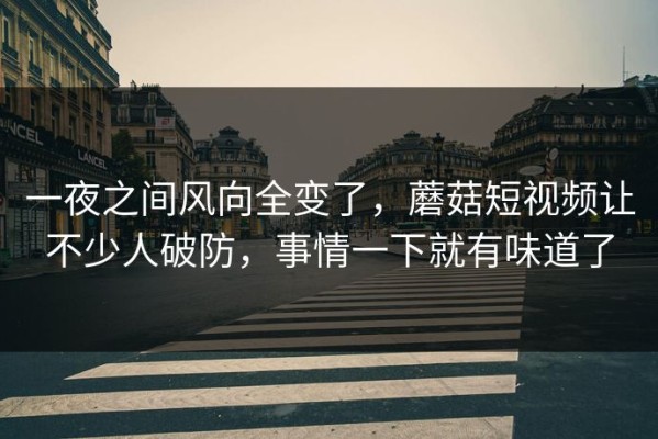 一夜之间风向全变了，蘑菇短视频让不少人破防，事情一下就有味道了