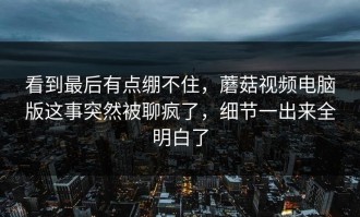 看到最后有点绷不住，蘑菇视频电脑版这事突然被聊疯了，细节一出来全明白了