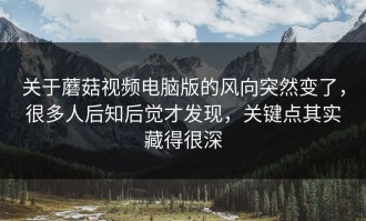 关于蘑菇视频电脑版的风向突然变了，很多人后知后觉才发现，关键点其实藏得很深