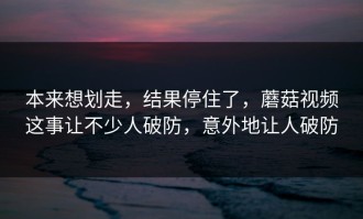 本来想划走，结果停住了，蘑菇视频这事让不少人破防，意外地让人破防