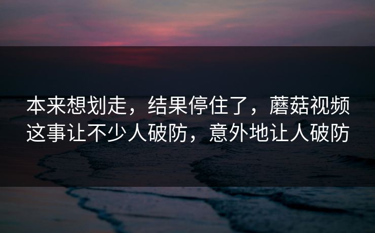 本来想划走，结果停住了，蘑菇视频这事让不少人破防，意外地让人破防