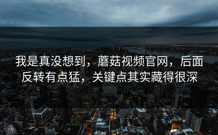 我是真没想到，蘑菇视频官网，后面反转有点猛，关键点其实藏得很深