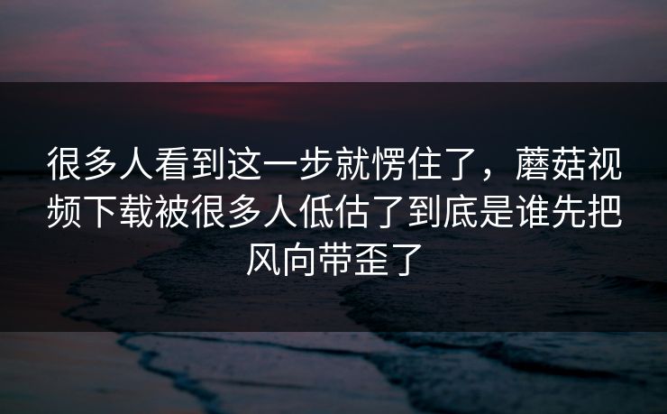 很多人看到这一步就愣住了，蘑菇视频下载被很多人低估了到底是谁先把风向带歪了