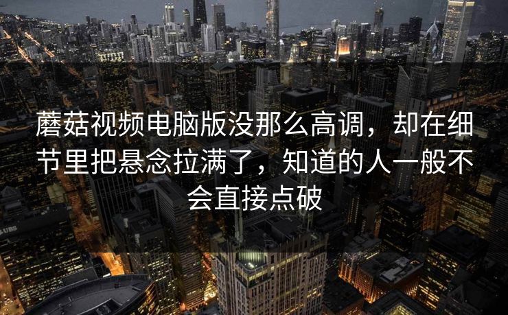 蘑菇视频电脑版没那么高调，却在细节里把悬念拉满了，知道的人一般不会直接点破