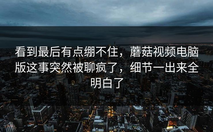 看到最后有点绷不住，蘑菇视频电脑版这事突然被聊疯了，细节一出来全明白了